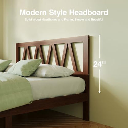 12inch King Bed Frame Wooden King Bed Frame and Headboard, Solid Wood King Size Bed Frame with Headboard, No Box Spring Needed, Easy Assembly, Walnut