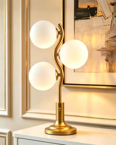 Lightdot Gold Globe Table Lamp Dimmable Modern Ball Lamp 3 Bulbs Included