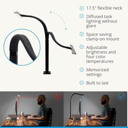 UPLIFT DESK Sliding Flex Clamp Lamp – LED Office Desk Lamp with Clamp with 6 Brightness Levels and 4 Color Temperatures, Great Work from Home and Office Accessories (Black)
