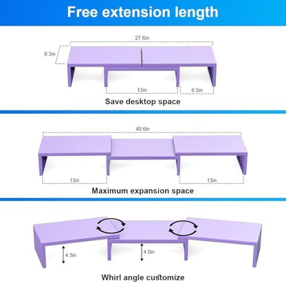 Desk Organizers and Accessories, Dual Monitor Stand Riser, Monitor Desk Shelf for Desktop Organization (Purple)