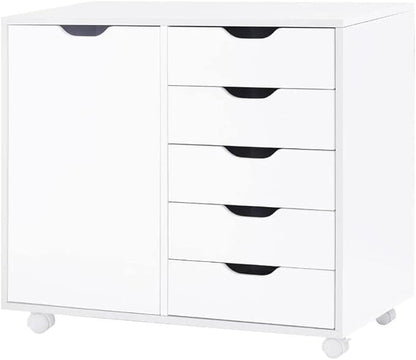 Naomi Home Amy 5-Drawer Craft & Office Storage Cabinet with Shelf, – Rolling Organizer with Pull-Out Door, Adjustable Shelves for Versatile Use, 15.7" D x 18.9" W x 32.2" H