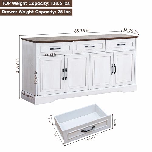 66" Large Sideboard Buffet Cabinet with Storage, Farmhouse Buffet Sideboard