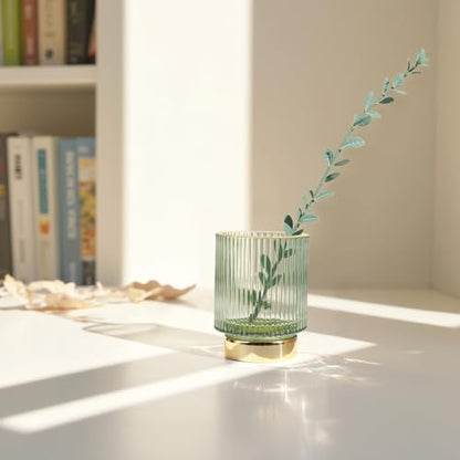 Makeup Brush holder Organizer, Crystal Glass Toothbrush Holders, Striped Make Up Brush Holder for Vanity, Pen Holder for Desk, Vase -White (S+L) - color: Clear