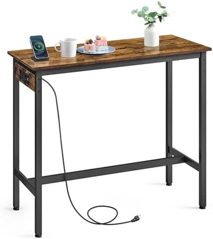 VASAGLE Bar Table with Power Outlets, Computer Desk, 39.4" W