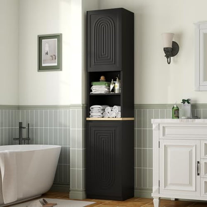 67" Tall Bathroom Storage Cabinet with 2 Doors, Black