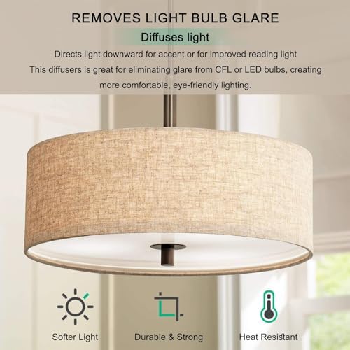 Round Lampshade Diffuser, 7.5" Diameter with 3/8" Center Hole Diffuser Lamp Shade for Drum Style Lampshades Pendants Softening Light, Frosted White Acrylic, Fits 8-8.5" Openings
