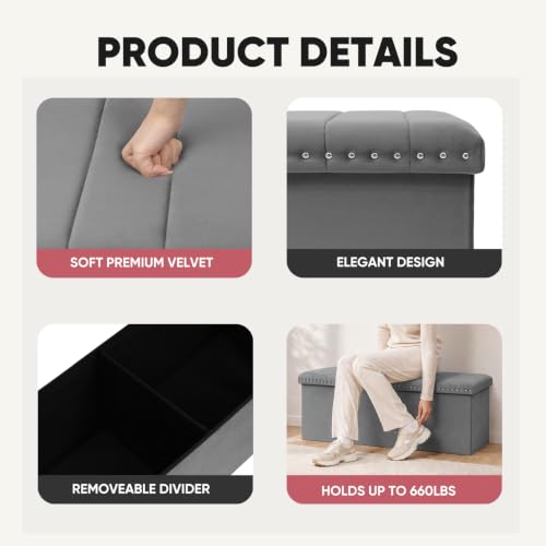 43 Inches Velvet Storage Ottoman Bench