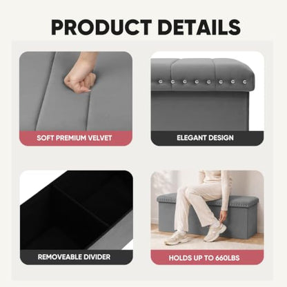 43 Inches Velvet Storage Ottoman Bench