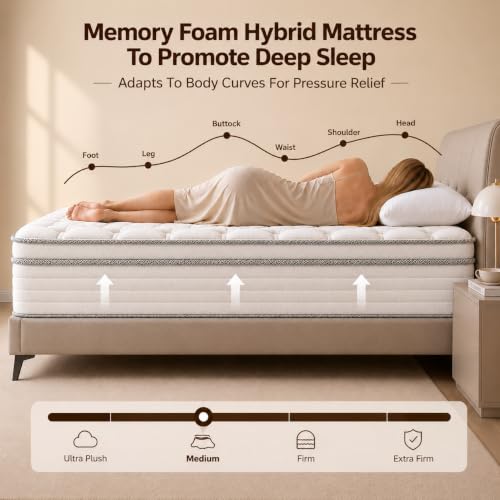 Full Mattress 12 Inch, Hybrid Spring Mattress, Medium Firm
