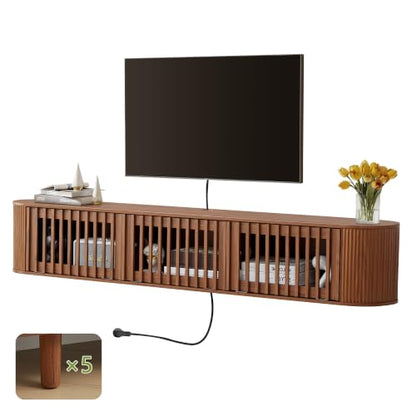 71''Fluted Floating TV Stand Wall Mounted for 65-80 Inch TV-Walnut