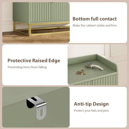 47" Fluted Sideboard with Storage Cabinet, Adjustable Shelf, Green