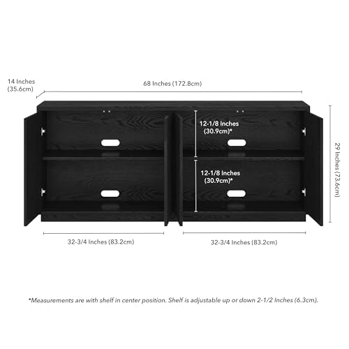 Henn&Hart 68" Fluted Modern Sideboard Buffet Cabinet, Natural Black