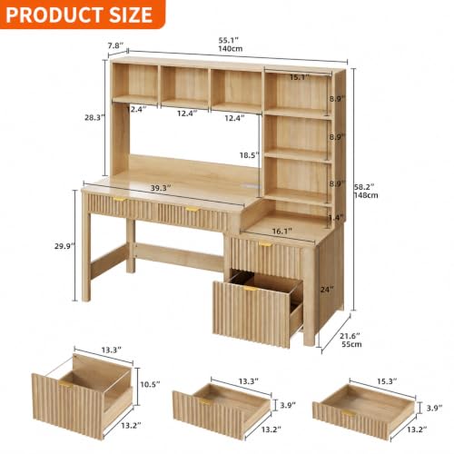 61 Inch Computer Desk with Hutch and Drawers
