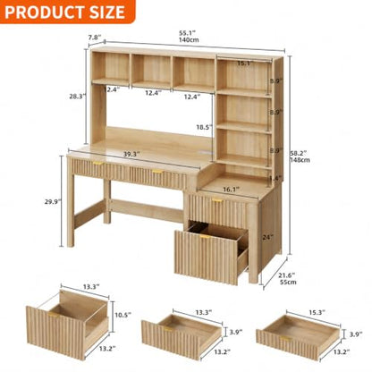 61 Inch Computer Desk with Hutch and Drawers
