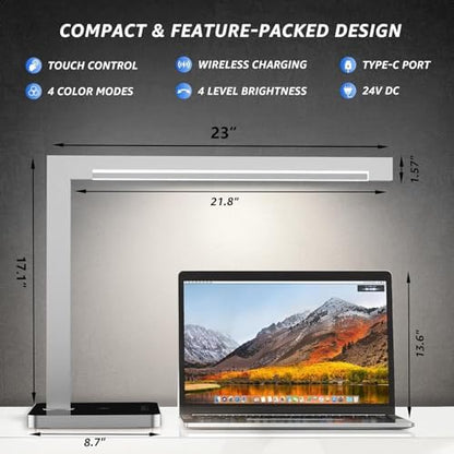 2-Pack Aluminum Desk Lamp with Charging Station,15W Table Lamp
