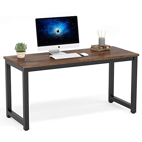 Computer Desk, 55 inch Large Office Desk Computer Table Study Writing Desk Workstation for Home Office, Rustic Brown
