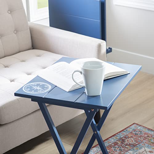 SAMM Navy Trey Table Set with Compass Accent Includes Four Trey Tables and Stand