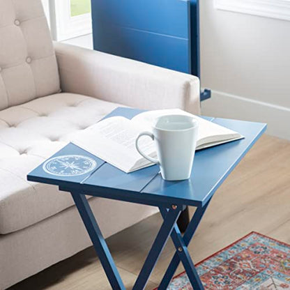 SAMM Navy Trey Table Set with Compass Accent Includes Four Trey Tables and Stand