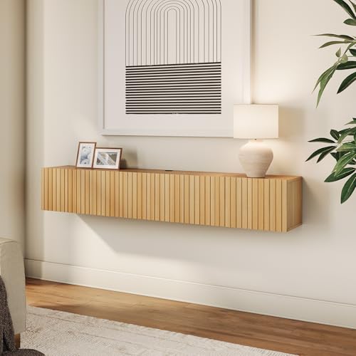 70" Modern Fluted Floating TV Stand, Oak