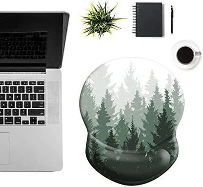 Ergonomic Mouse Pad with Support - Comfortable Wrist Rest, Non-Slip PU Base for Home Office, Studying, Gaming (Foggy Forest)