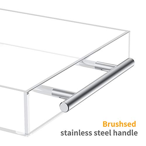 Richboom Clear Acrylic Serving Tray 16"x12" - Coffee Table Living Room Kitchen Decorative Tray with Silver Metal Handles, Bathroom Vanity Tray Perfume Cosmetic Storage Organizer - size: 16" x 12" x 2"