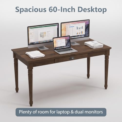 60" Rustic Farmhouse Wood Writing Desk with Storage Drawer