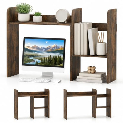 Extendable Desktop Bookshelf, Dorm Desk Hutch (Rustic Brown)