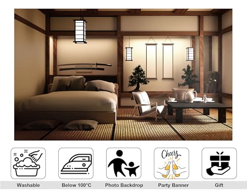 5x4ft Japanese Style Bedroom Backdrop Katana Display Tatami Living Space Photography Background for Home Decor and Cultural Event Decorations Tapestry Photo Booth Props - size: 5x4ft