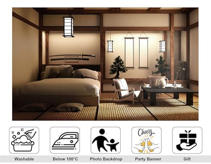 5x3ft Japanese Style Bedroom Backdrop Katana Display Tatami Living Space Photography Background for Home Decor and Cultural Event Decorations Tapestry Photo Booth Props - size: 5x3ft
