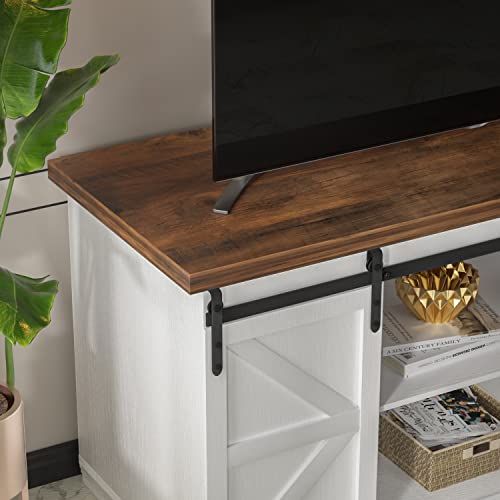 TV Stand for 65 Inch TV, Sliding Barn Doors, Bright White