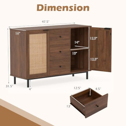 47.5" Sideboard Buffet Cabinet with Storage, Wooden Credenza, Brown
