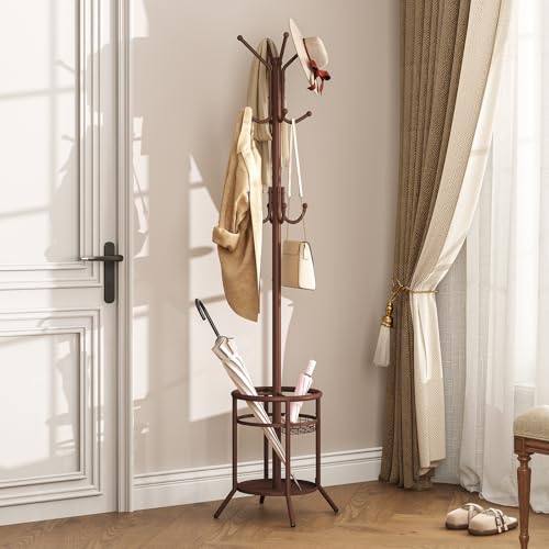 Coat Rack Freestanding, Metal Coat Rack with Umbrella Holder