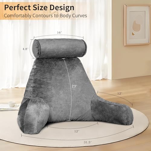 Reading Pillow for Adults Sitting Up in Bed, Backrest with Arms
