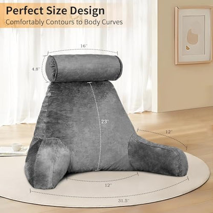 Reading Pillow for Adults Sitting Up in Bed, Backrest with Arms