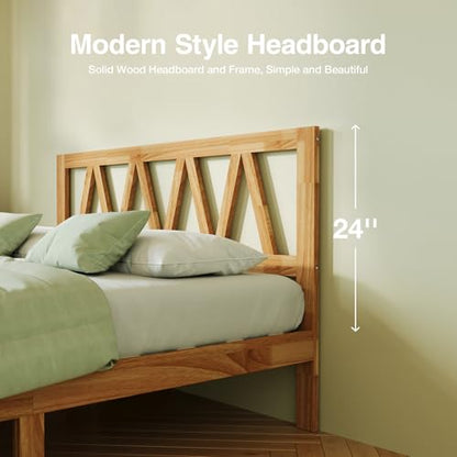 12inch Twin Bed Frame Wooden Twin Size Bed Frame, Solid Wood Twin Size Bed Frame with Headboard No Box Spring Needed, Easy Assembly, Natural
