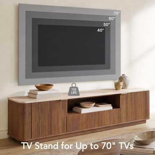 70" Mid-Century Modern Fluted TV Stand, 2 Drawer, Cabinet, Walnut