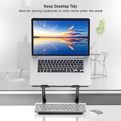BoYata Laptop Stand, Adjustable Metal Desktop Riser, Up to 15 Inches, Black