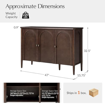 47" Arched Sideboard Buffet Cabinet with Storage, Auburn