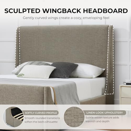 Queen Size Lift Up Storage Bed Frame, Tall Headboard, Sleigh Bed