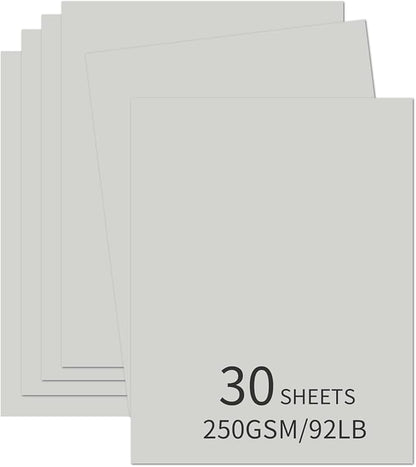 30 Sheets Grey Cardstock 8.5'' x 11'', 250gsm/90lb Heavyweight Cover Cardstock Paper, Thick and Smooth Card Stock Perfect for Invitations, Menus, DIY Cards, Arts and Crafts