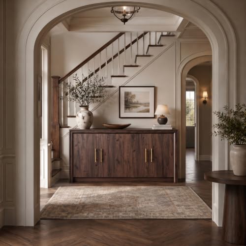 63" Sideboard Buffet Cabinet, Beveled Profile Design, Walnut