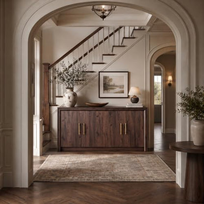 63" Sideboard Buffet Cabinet, Beveled Profile Design, Walnut