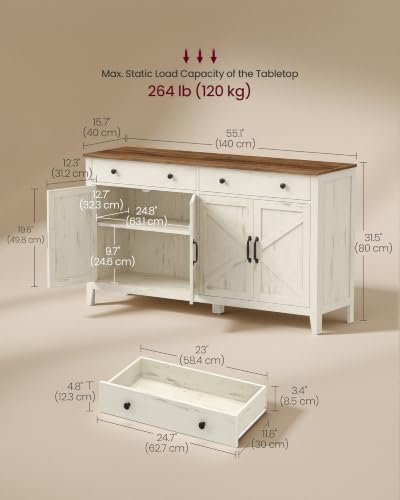 Farmhouse Buffet Cabinet, Coffee Bar with 2 Drawers