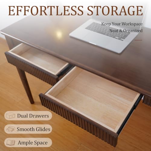 Solid Wood Desk with Drawers, 47inch Walnut Computer Desk