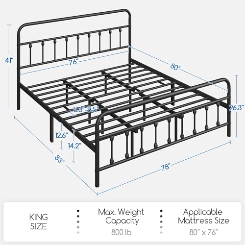 King Metal Platform Bed Frame, Victorian Headboard & Footboard