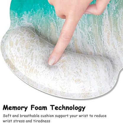 Ergonomic Mouse Pad with Wrist Support, Beach Style Memory Foam Wrist Rest Mouse Pads, Cute Computer Laptop Office Accessories Decor, Pain Relief Mousepad for Gaming Work Men Women, Green