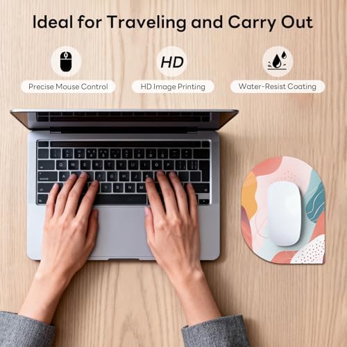 Contoured Oval Mouse Pad 6x8in Non-Slip for Laptop,Boho Lines