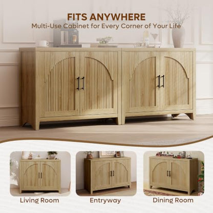 37 "W Fluted Sideboard Buffet Cabinet with Storage, Natural Oak