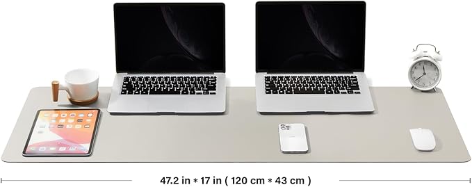 Large Desk Mat - 47.2"x 17" Non-Slip PU Desk Pad for Office and Home - Ideal for Large Mouse Pad and Desk Mats on Top of Desks(Light Gray)