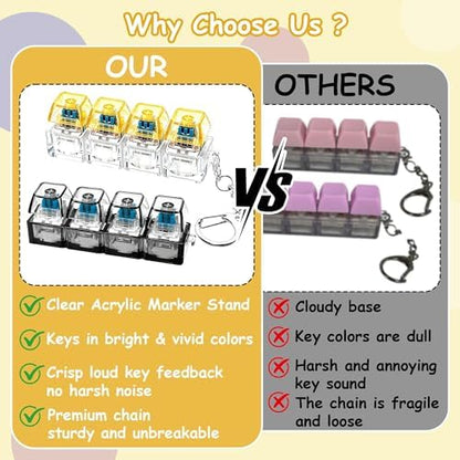 2 PCS Keyboard Fidget Toy, Keyboard Fidget Keychain 4-in-1 Keyboard Decompression Button Finger Clicker Toys, Button Stress Relief Fidget Gifts to Relief Stress (Black Yellow)